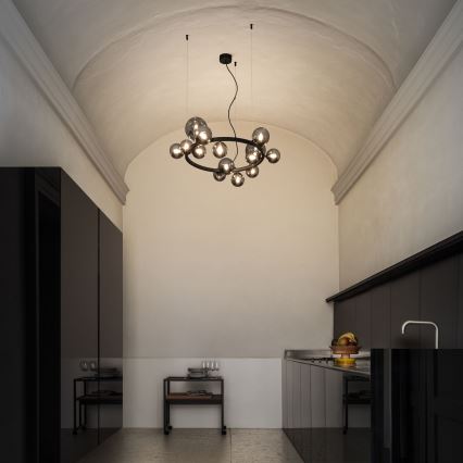 Ideal Lux - LED-kattokruunu johdossa PERLAGE 14xG9/3W/230V halkaisija 85 cm musta/savuinen