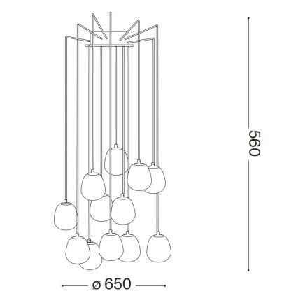 Ideal Lux - LED-kattokruunu johdossa RHAPSODY 12xG9/3W/230V messinki