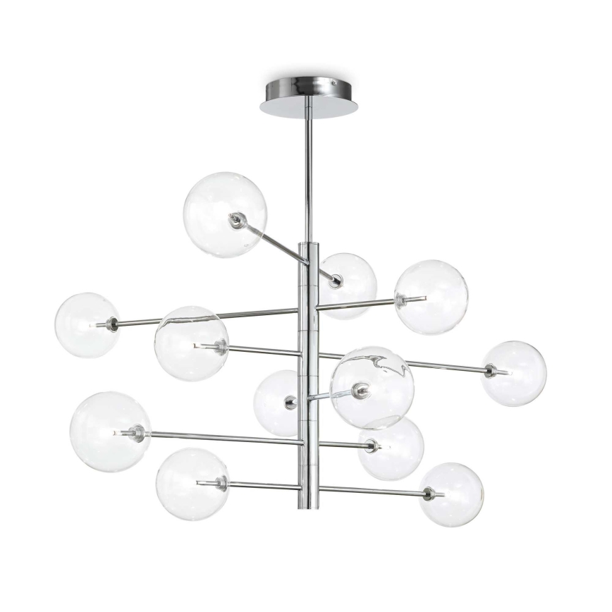 Ideal Lux - LED-riipuskattokruunu EQUINOXE 12xG4/2W/230V halkaisija 124 cm kiiltävä kromi/läpinäkyvä