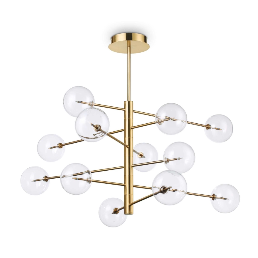 Ideal Lux - LED-riipuskattokruunu EQUINOXE 12xG4/2W/230V halkaisija 124 cm messinki/läpinäkyvä