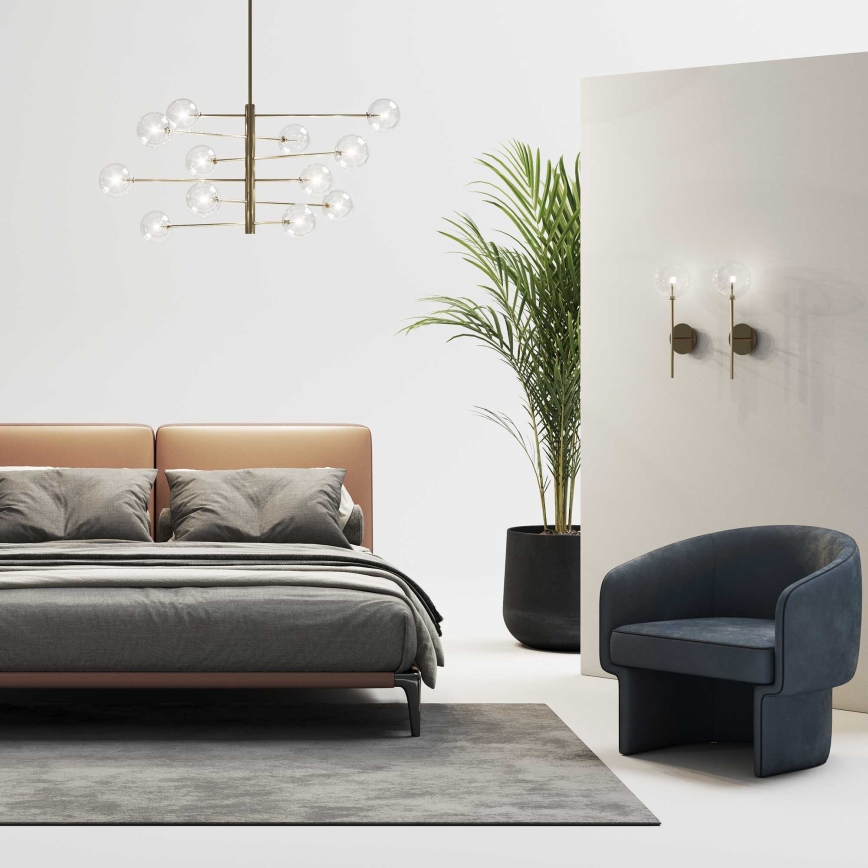 Ideal Lux - LED-riipuskattokruunu EQUINOXE 12xG4/2W/230V halkaisija 124 cm messinki/läpinäkyvä