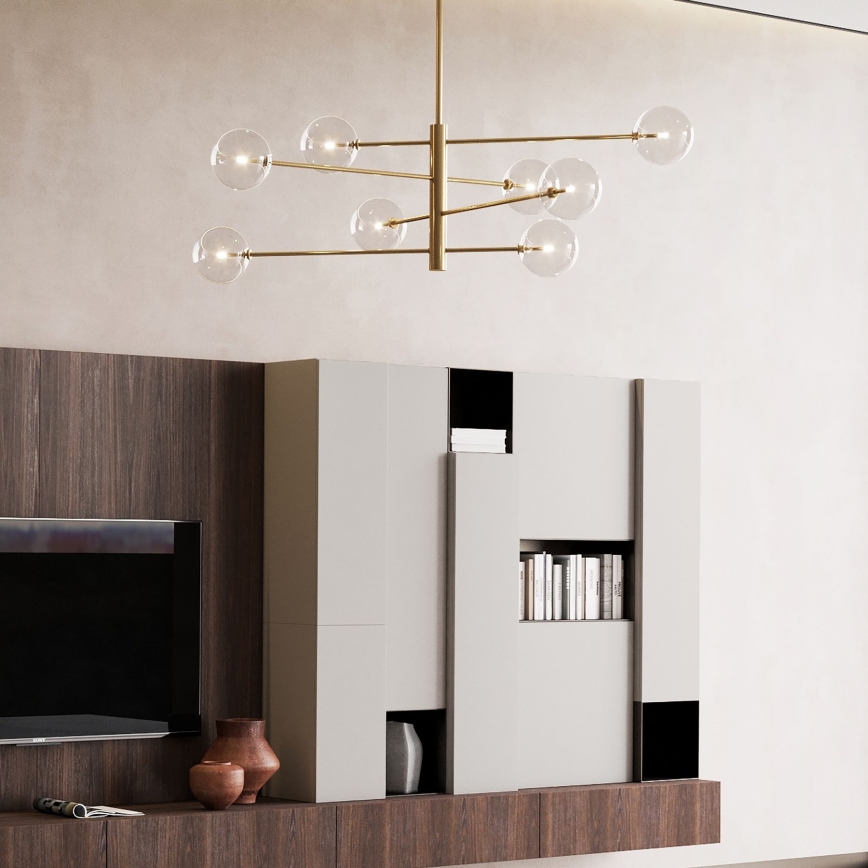 Ideal Lux - LED-riipuskattokruunu EQUINOXE 8xG4/2W/230V halkaisija 128 cm messinki/läpinäkyvä