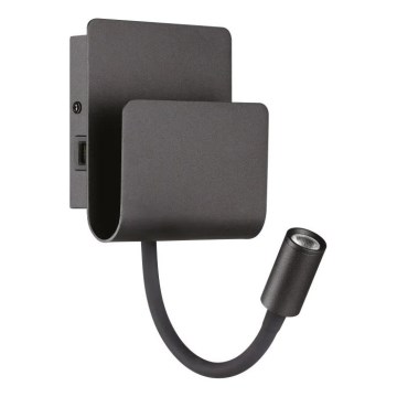 Ideal Lux - LED-seinävalaisin kanssa joustava pieni lamppu PROBE LED/9,5W/230V USB CRI 90 musta