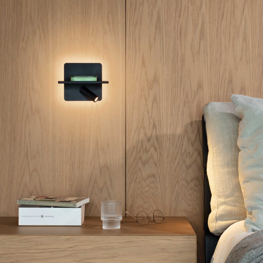 Ideal Lux - LED-seinävalaisin PIANO LED/11,5W/230V USB musta