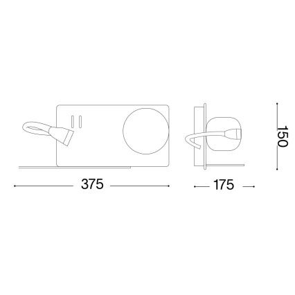 Ideal Lux - LED-seinävalaisin kanssa flexible pieni lamppu BOOK 1xG9/28W + LED/3W/230V USB musta