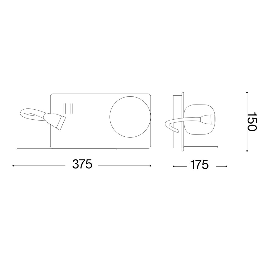 Ideal Lux - LED-seinävalaisin kanssa flexible pieni lamppu BOOK 1xG9/28W + LED/3W/230V USB musta