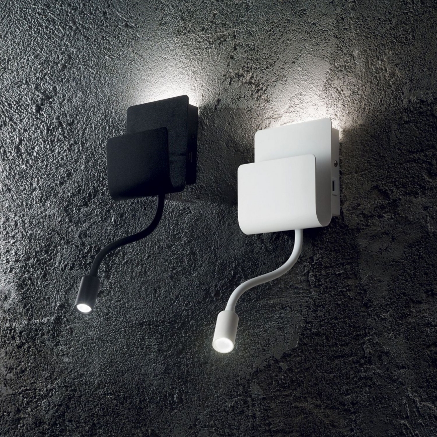 Ideal Lux - LED-seinävalaisin kanssa joustava pieni lamppu PROBE LED/9,5W/230V USB CRI 90 musta