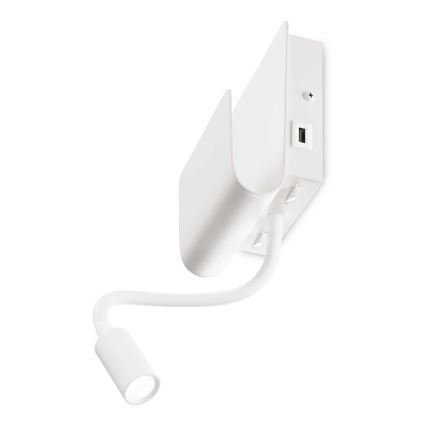 Ideal Lux - LED-seinävalaisin kanssa joustava lampičkou PROBE LED/9,5W/230V USB CRI 90 valkoinen