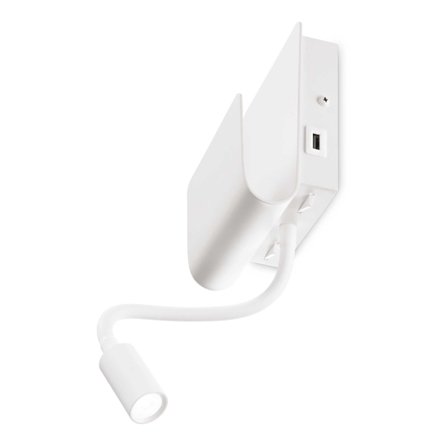 Ideal Lux - LED-seinävalaisin kanssa joustava lampičkou PROBE LED/9,5W/230V USB CRI 90 valkoinen