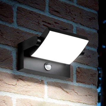 Ideal Lux - LED Ulkovalo anturilla SWIPE LED/21W/230V CRI 90 IP54 musta