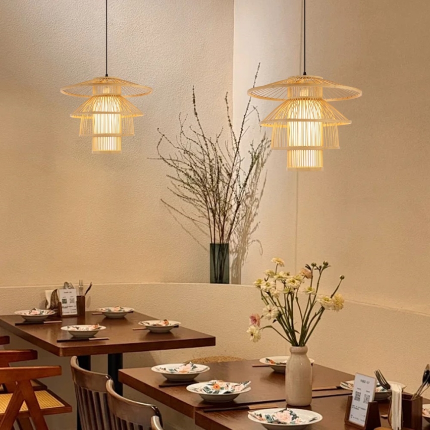 Kattokruunu johdossa PINCHOS 1xE27/40W/230V halkaisija 50 cm bambu