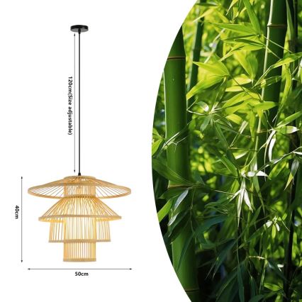 Kattokruunu johdossa PINCHOS 1xE27/40W/230V halkaisija 50 cm bambu