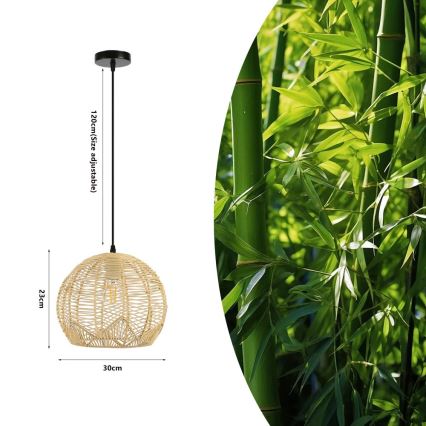 Kattokruunu johdossa PELO 1xE27/40W/230V halkaisija 30 cm rottinki