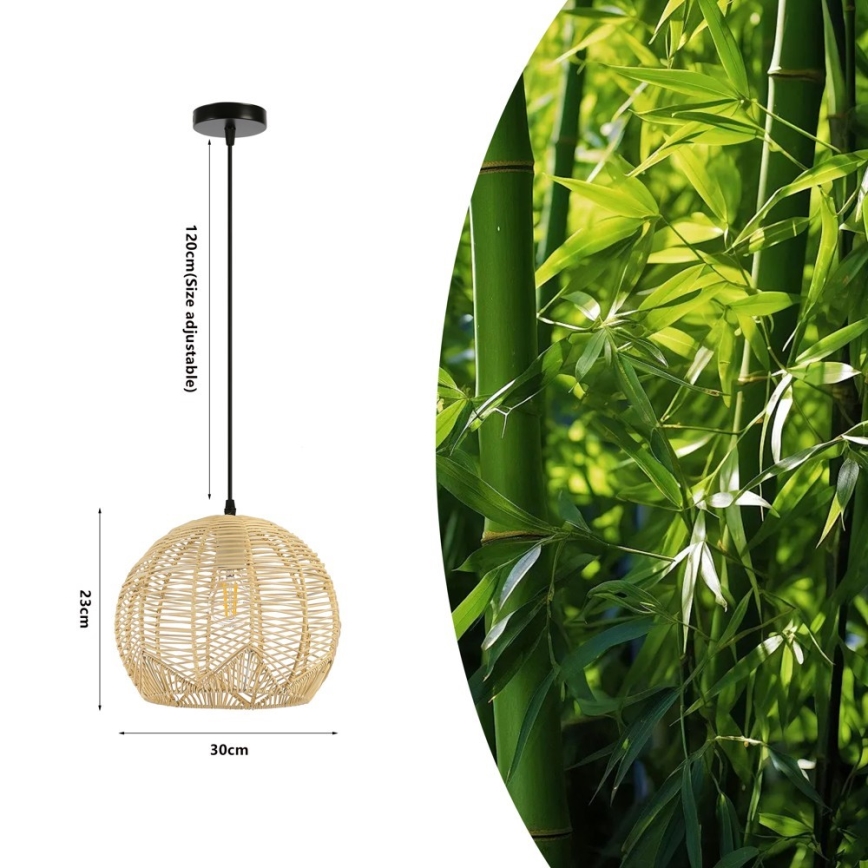 Kattokruunu johdossa PELO 1xE27/40W/230V halkaisija 30 cm rottinki