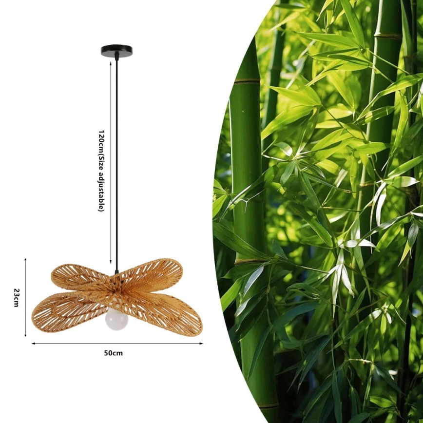 Kattokruunu johdossa MARIPOSA 1xE27/40W/230V halkaisija 50 cm juutti