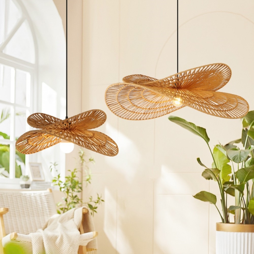 Kattokruunu johdossa MARIPOSA 1xE27/40W/230V halkaisija 80 cm juutti