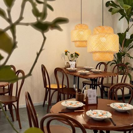 Kattokruunu johdossa HILO 1xE27/40W/230V halkaisija 38 cm bambu