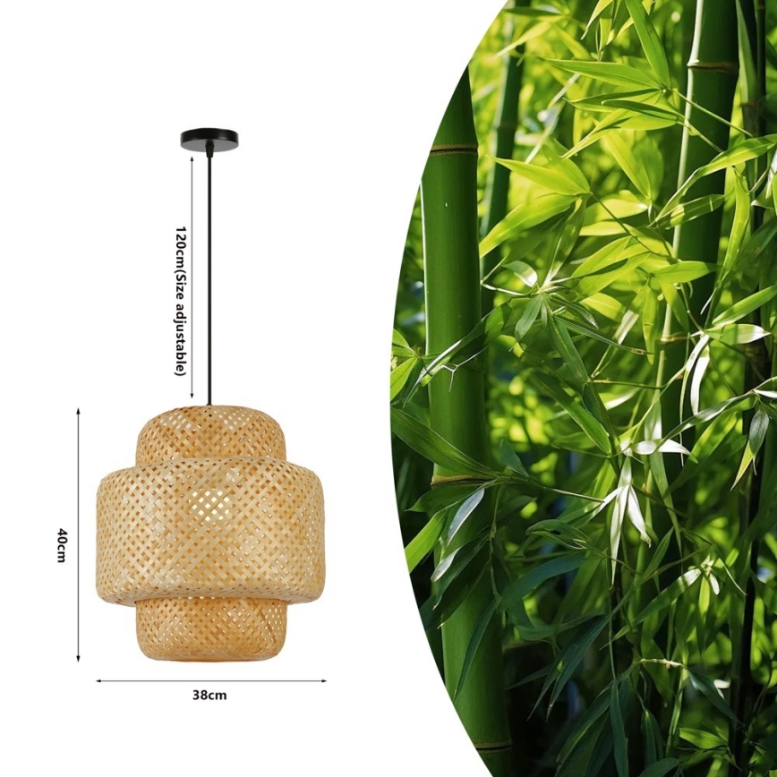 Kattokruunu johdossa HILO 1xE27/40W/230V halkaisija 38 cm bambu