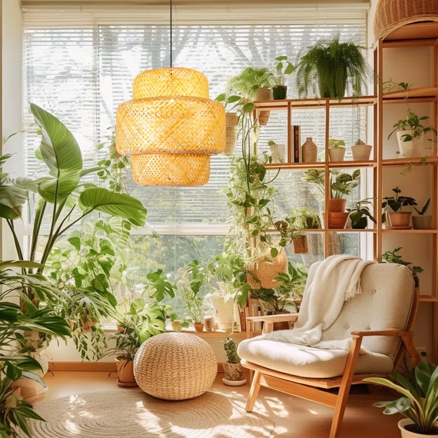 Kattokruunu johdossa HILO 1xE27/40W/230V halkaisija 47 cm bambu