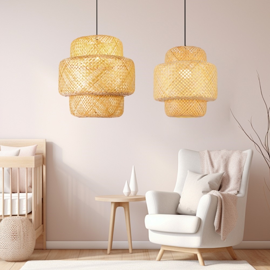 Kattokruunu johdossa HILO 1xE27/40W/230V halkaisija 47 cm bambu