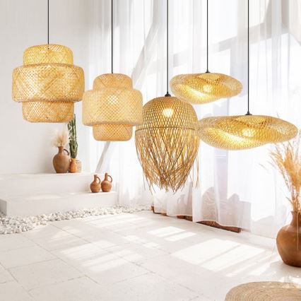Kattokruunu johdossa HILO 1xE27/40W/230V halkaisija 47 cm bambu