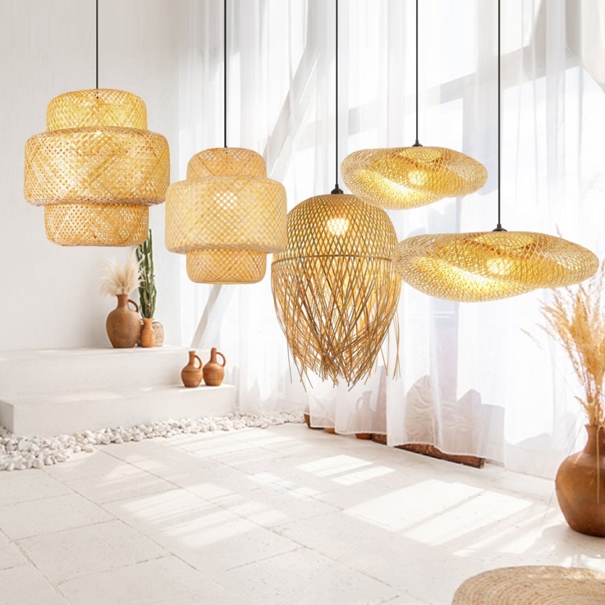 Kattokruunu johdossa HILO 1xE27/40W/230V halkaisija 47 cm bambu