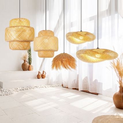 Kattokruunu johdossa HILO 1xE27/40W/230V halkaisija 47 cm bambu