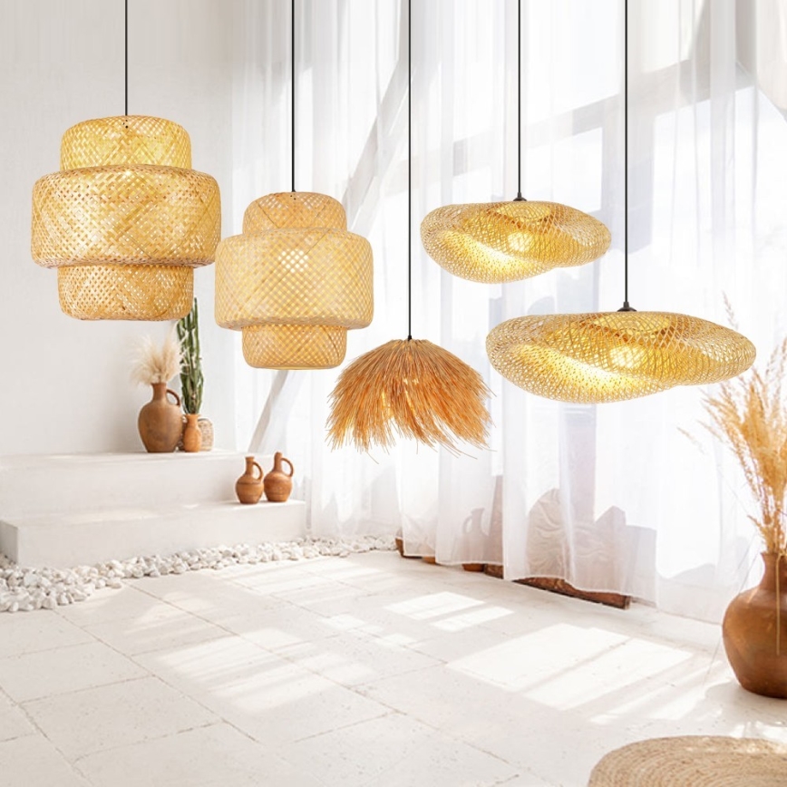 Kattokruunu johdossa HILO 1xE27/40W/230V halkaisija 47 cm bambu