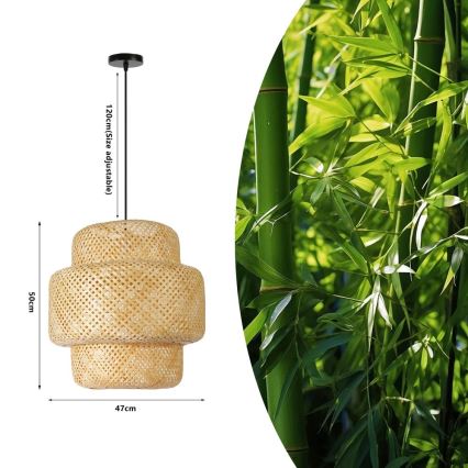 Kattokruunu johdossa HILO 1xE27/40W/230V halkaisija 47 cm bambu