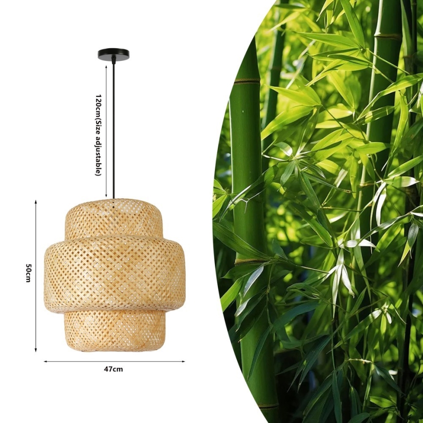 Kattokruunu johdossa HILO 1xE27/40W/230V halkaisija 47 cm bambu