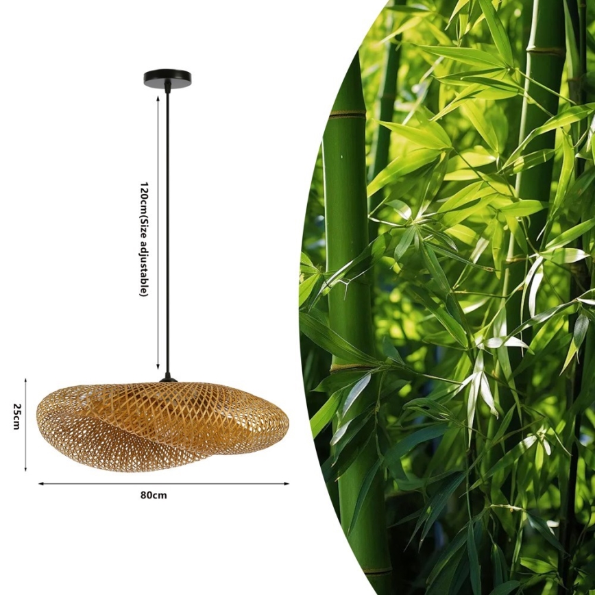 Kattokruunu johdossa HILO 1xE27/40W/230V halkaisija 80 cm bambu