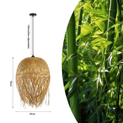 Kattokruunu johdossa HILO 1xE27/40W/230V halkaisija 45 cm bambu
