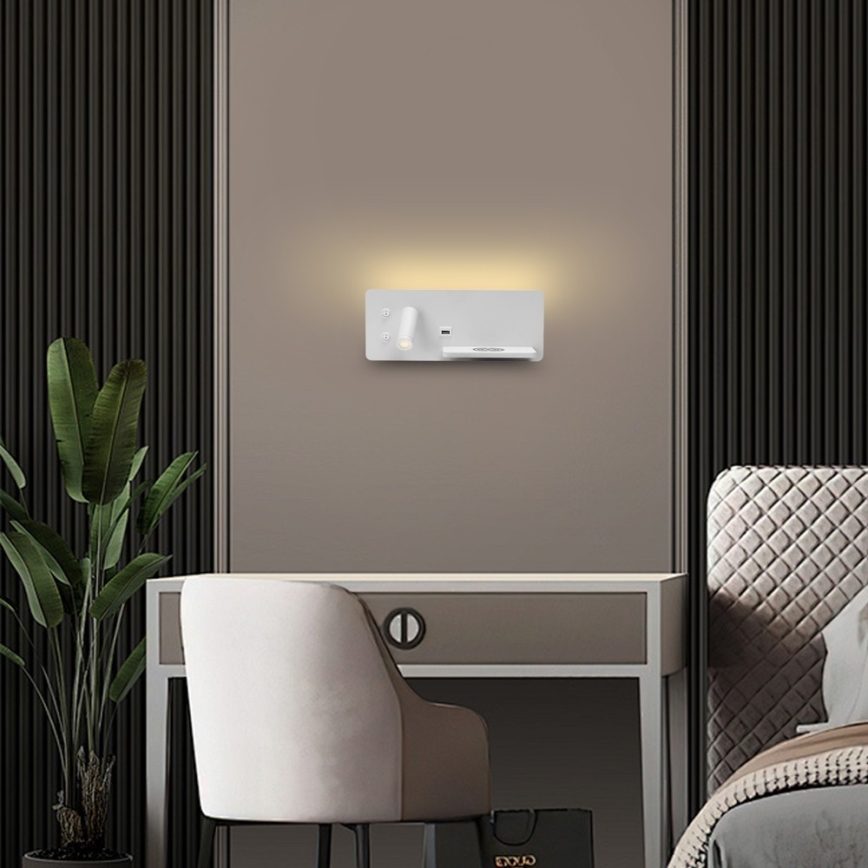 Immax 08285L - LED Seinävalaisin hyllyllä, USB-portilla ja langattomalla latauksella Be PREPARE LED/3W/230V + LED/3W valkoinen