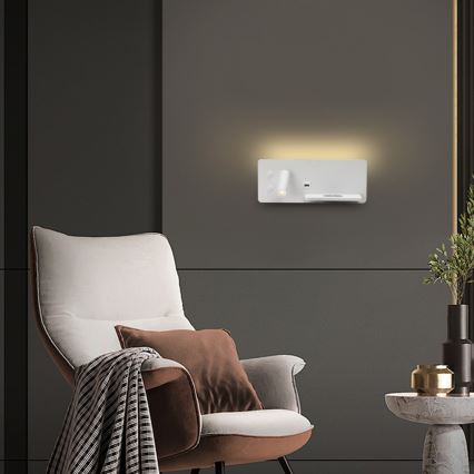 Immax 08285L - LED Seinävalaisin hyllyllä, USB-portilla ja langattomalla latauksella Be PREPARE LED/3W/230V + LED/3W valkoinen