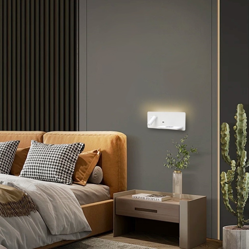 Immax 08285L - LED Seinävalaisin hyllyllä, USB-portilla ja langattomalla latauksella Be PREPARE LED/3W/230V + LED/3W valkoinen