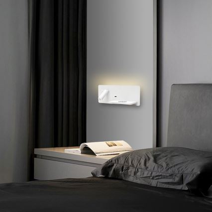 Immax 08285L - LED Seinävalaisin hyllyllä, USB-portilla ja langattomalla latauksella Be PREPARE LED/3W/230V + LED/3W valkoinen