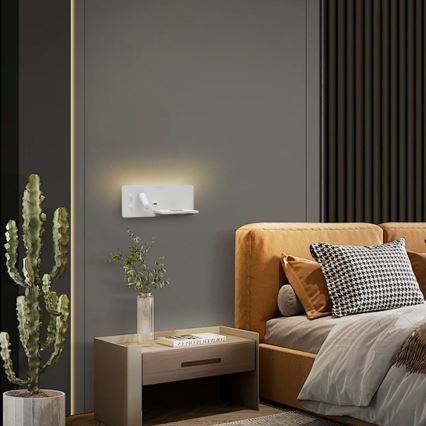 Immax 08285L - LED Seinävalaisin hyllyllä, USB-portilla ja langattomalla latauksella Be PREPARE LED/3W/230V + LED/3W valkoinen