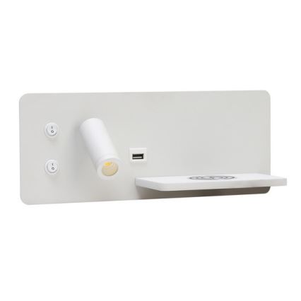 Immax 08285L - LED Seinävalaisin hyllyllä, USB-portilla ja langattomalla latauksella Be PREPARE LED/3W/230V + LED/3W valkoinen