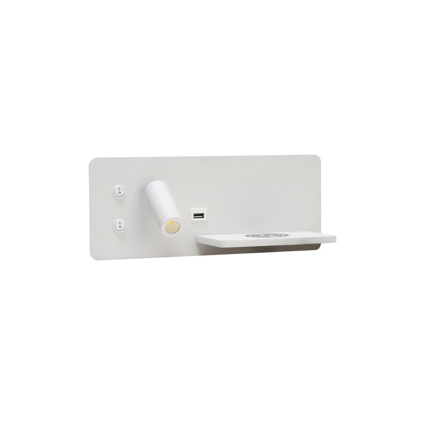 Immax 08285L - LED Seinävalaisin hyllyllä, USB-portilla ja langattomalla latauksella Be PREPARE LED/3W/230V + LED/3W valkoinen