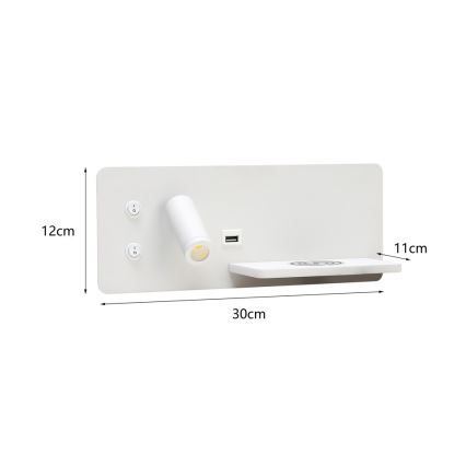 Immax 08285L - LED Seinävalaisin hyllyllä, USB-portilla ja langattomalla latauksella Be PREPARE LED/3W/230V + LED/3W valkoinen