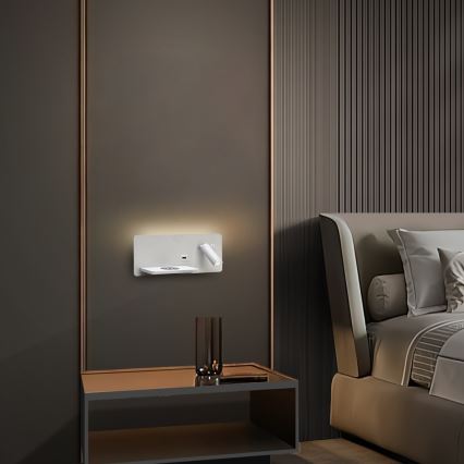 Immax 08286L - LED Seinävalaisin hyllyllä, USB-portilla ja langattomalla latauksella Be PREPARE LED/3W/230V + LED/3W valkoinen