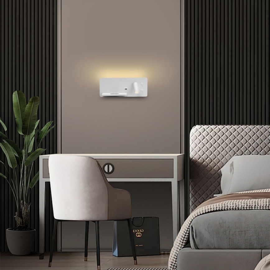 Immax 08286L - LED Seinävalaisin hyllyllä, USB-portilla ja langattomalla latauksella Be PREPARE LED/3W/230V + LED/3W valkoinen