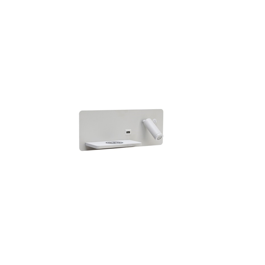 Immax 08286L - LED Seinävalaisin hyllyllä, USB-portilla ja langattomalla latauksella Be PREPARE LED/3W/230V + LED/3W valkoinen