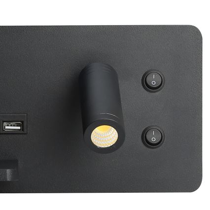 Immax 08288L - LED Seinävalaisin hyllyllä, USB-portilla ja langattomalla latauksella Be PREPARE LED/3W/230V + LED/3W musta