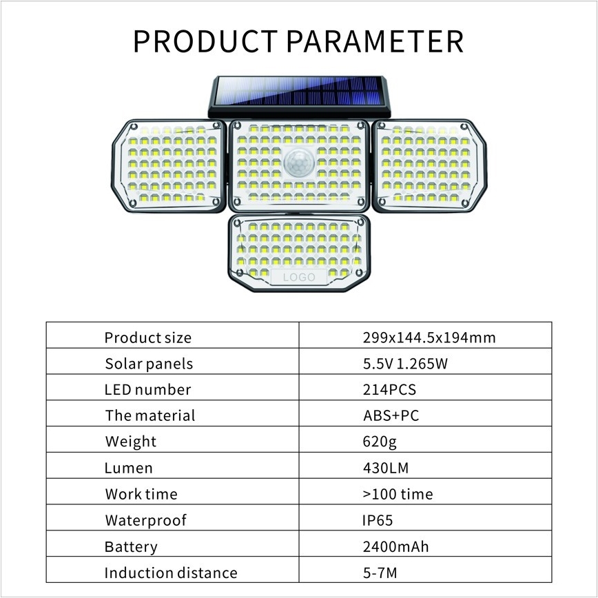 LED aurinkokenno seinävalaisin anturilla LED/5W/5,5V IP65