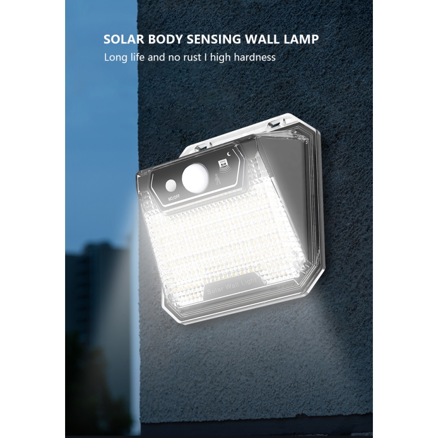 LED aurinkokenno seinävalaisin anturilla LED/3W/5,5V IP65