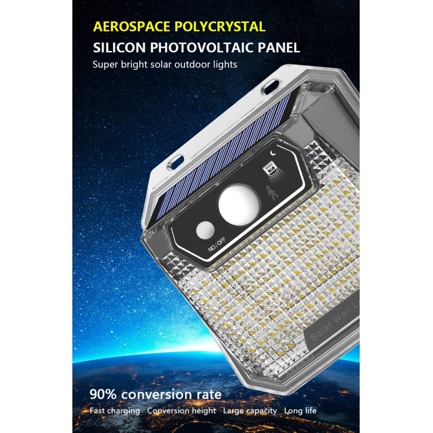 LED aurinkokenno seinävalaisin anturilla LED/3W/5,5V IP65