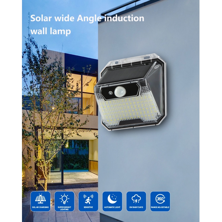 LED aurinkokenno seinävalaisin anturilla LED/3W/5,5V IP65