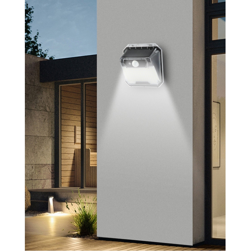 LED aurinkokenno seinävalaisin anturilla LED/3W/5,5V IP65