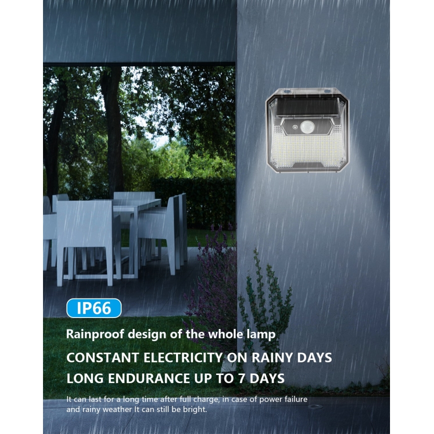 LED aurinkokenno seinävalaisin anturilla LED/3W/5,5V IP65